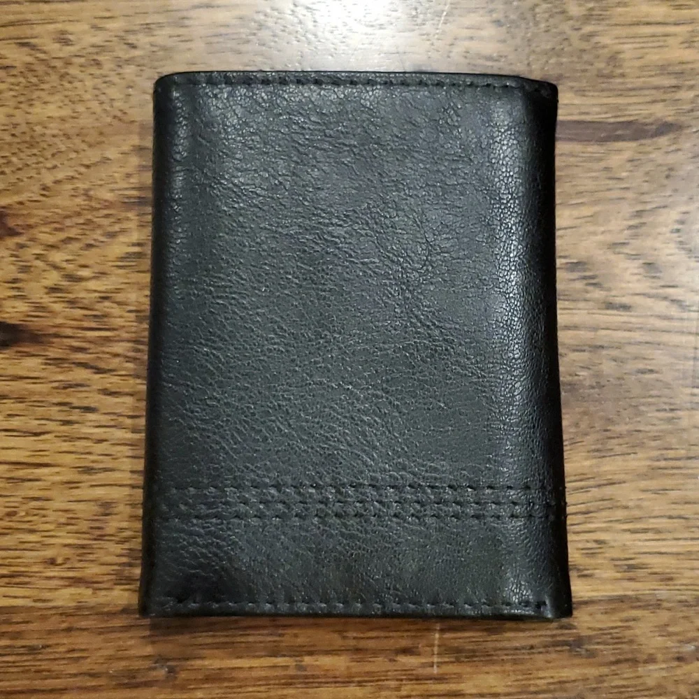 Mens Dockers black logo embossed trifold wallet